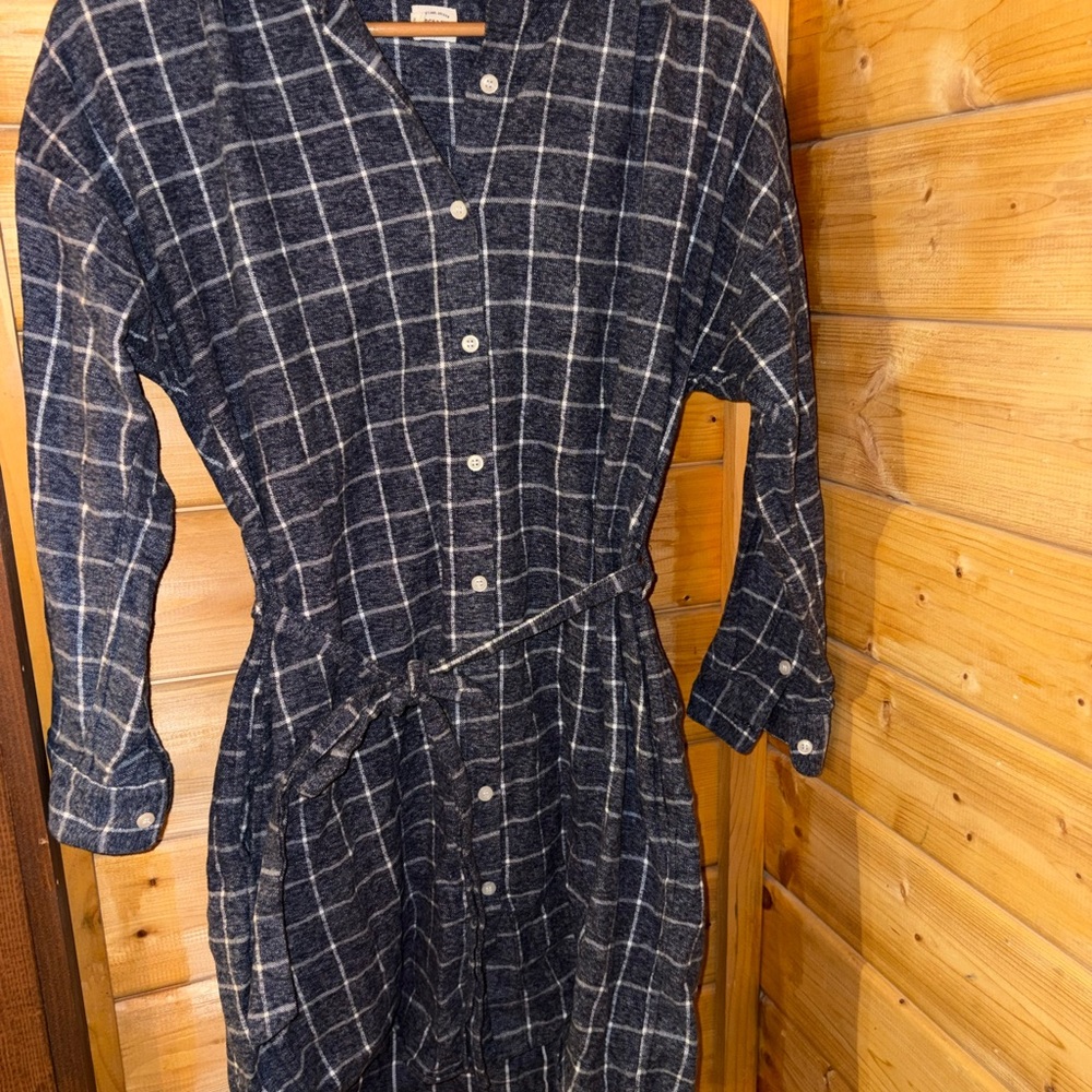 Bridge and Burn Elegant Navy Plaid Long Sleeve Organic Cotton Dress